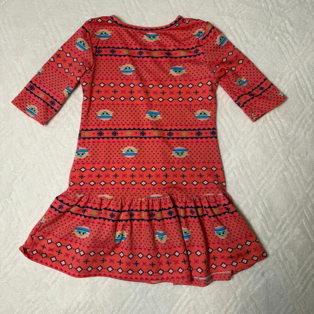 Fair Isle Holiday Star Wars Grogu Girls Dress Flare Leggings Set 4T 4/5